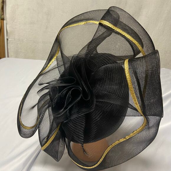 Black Hat W/ Gold Trim Fancy Church Party Special Funeral Ladies Polypropylene main image 6